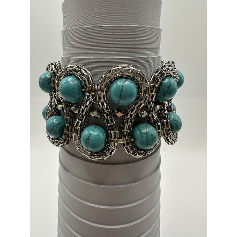 Silver Tone Faux Turquoise Stretch Bracelet